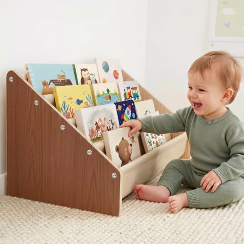 Toddler Bookshelf 4 Tier Solid Wood Montessori Nursery Book Organizer Kids by Unknown
