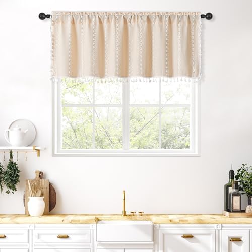 MitoVilla Cream Boho Farmhouse Kitchen Valances by MitoVilla