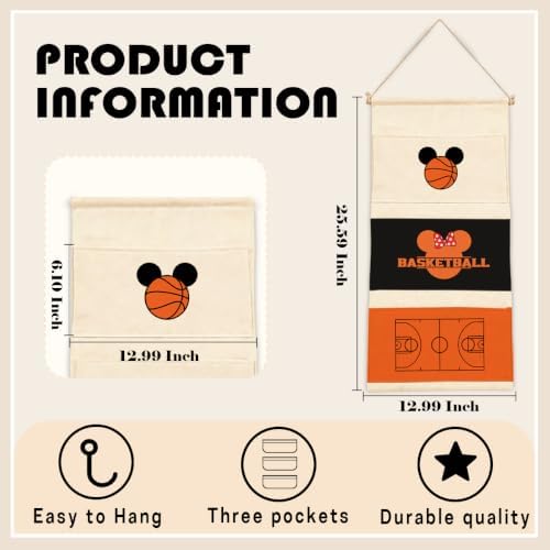 3-Pocket Hanging Wall Organizer, Basketball Theme Over Door Storage - Image 3