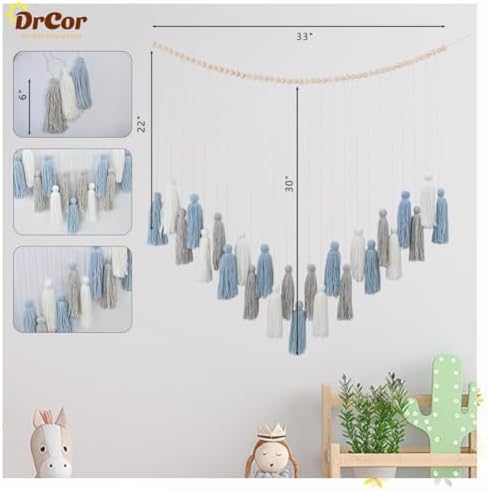 DrCor Dusty Blue Boho Macrame Garland Wall Hanging Decor - Image 5
