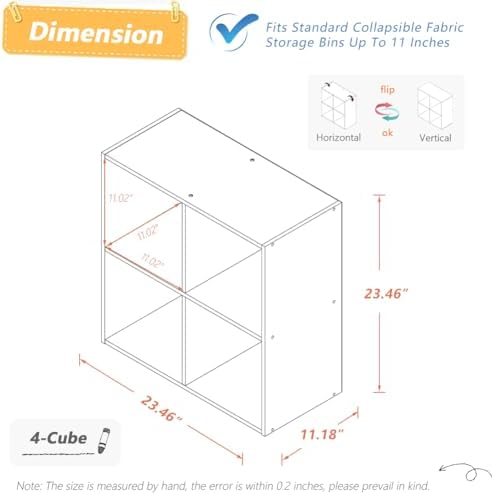 NELYE 4 Cube Organizer Bookcase Oak Open Shelf - Image 2