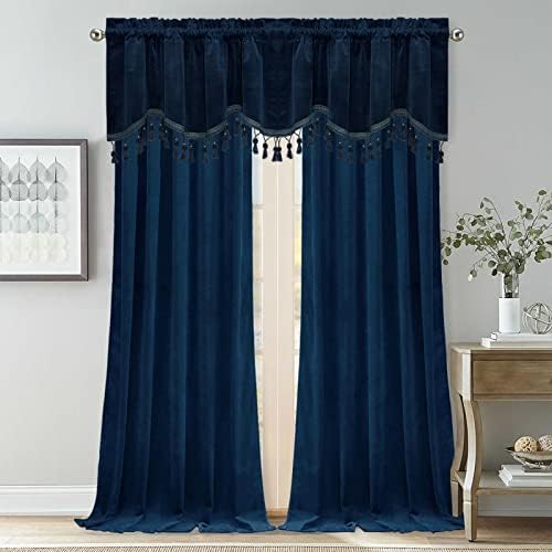 StangH Navy Blue Tassel Velvet Valances Curtains 52x18 Inch, 2 Panels - Image 7