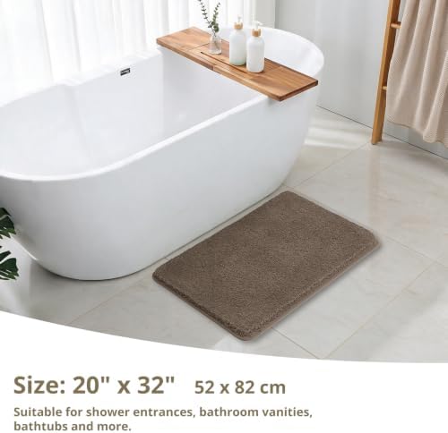 Polyester Bathroom Rug 20"x32" Brown, Non-Slip Soft Shaggy Bath Mat - Image 2