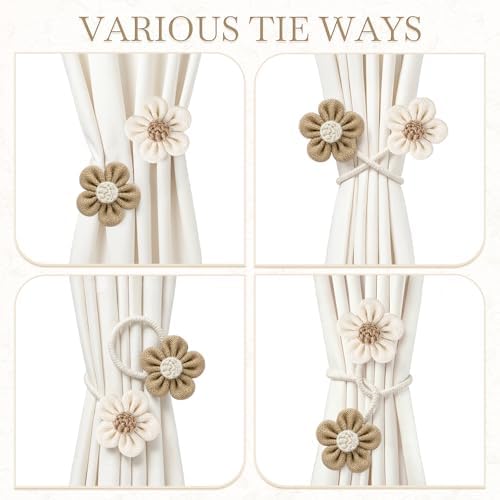 VIS'V Curtain Tiebacks, Boho Curtain Holdbacks, Cream and Khaki - Image 6