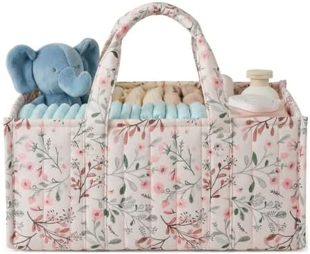 Quilted Fabric Storage Basket Floral Baby Diaper Caddy Quilted Basket Organizer by BBIQI