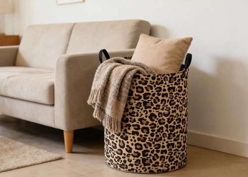 ESSME Leopard print Laundry Basket, Collapsible Canvas Waterproof Storage Bin - Image 3