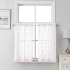 Lecloud Leia White Sheer Kitchen Curtains 36 Inch Length 2 Pcs, Jacquard Leaf by Lecloud