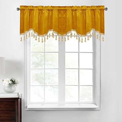 StangH Warm Gold Autumn Tassel Velvet Valance Curtains 52x18 Inch, 2 Panels by StangH