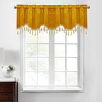 StangH Warm Gold Autumn Tassel Velvet Valance Curtains 52x18 Inch, 2 Panels by StangH