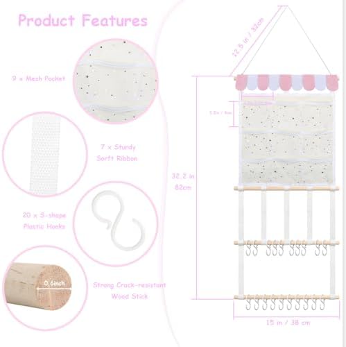 Bow Organizer for Girls Baby Headband Holder w/Sorted Mesh Pockets - Image 2