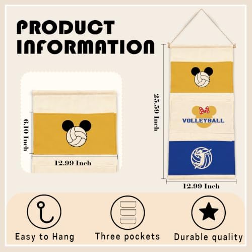 3-Pocket Hanging Wall Organizer, Volleyball Theme Over Door Storage - Image 3