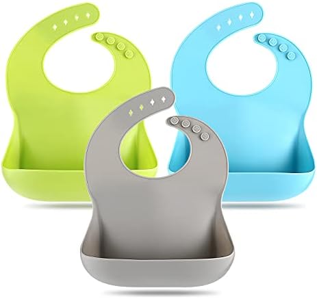 Eascrozn Silicone Bibs for Babies Toddler Set of 3, BPA Free by Eascrozn