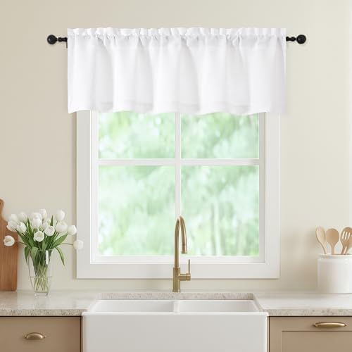 Valances for Windows, Light Filtering Faux Linen Textured Small Short Valance by WelvetBLK
