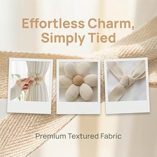 2 Pack Cute Curtain Tiebacks, Cartoon Beige Flower Curtain Ties Holdbacks - Image 6