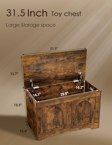 DINZI LVJ Storage Chest, Wooden Toy Box, Rustic Brown 31.5" L - Image 2