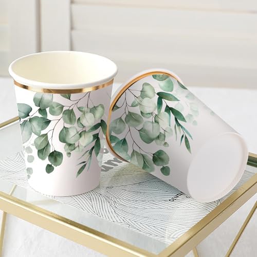 WRAPAHOLIC 50 Pcs Greenery Paper Cups - 9 oz Eucalyptus Disposable Cups - Image 3