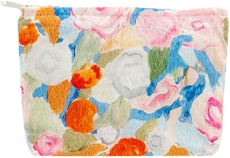 Flat Makeup Bag for Women, Zipper Cosmetic Pouch for Purse, Garden Orange by PAZIMIIK