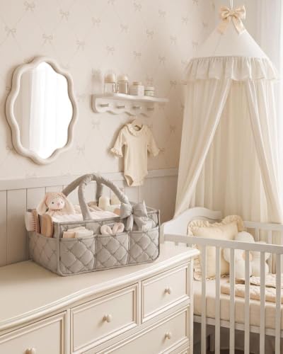 Blissful Diary Baby Diaper Caddy Organizer, Nursery Basket, Bow Sand - Image 2
