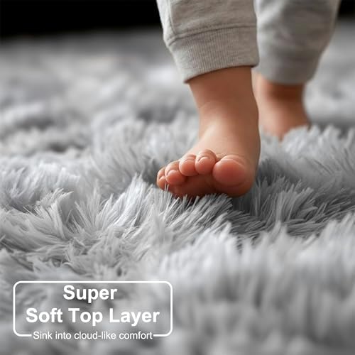 Amdrebio Tie-Dyed Light Grey Fluffy Area Rug 4x6 - Image 2