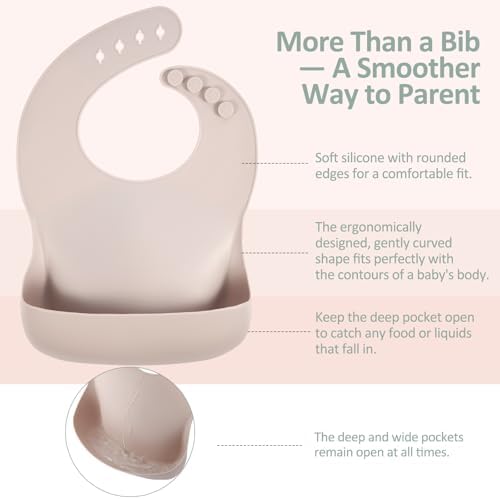 Eascrozn Silicone Bibs for Babies Toddler Set of 3, BPA Free - Image 6