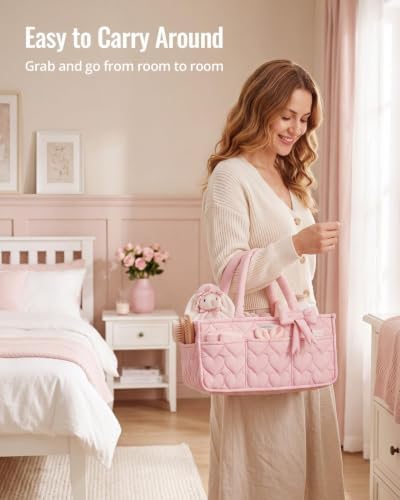 Blissful Diary Baby Diaper Caddy Organizer, Heart-Quilted, Light Pink - Image 5