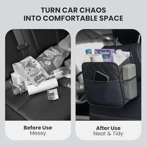 PU Leather Backseat Car Organizer, 2 Mesh Pockets, 9.8×9.8×5.5 in - Image 6