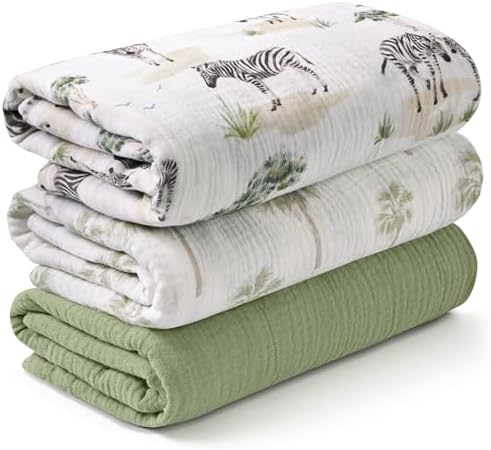 Muslin Swaddle Blankets for Newborn, 3 Pack Breathable Soft Receiving Blanket by LYRICHOMBABY