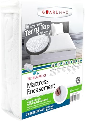 Guardmax Cot Mattress Encasement Zippered, 100% Waterproof Mattress Protector by Guardmax