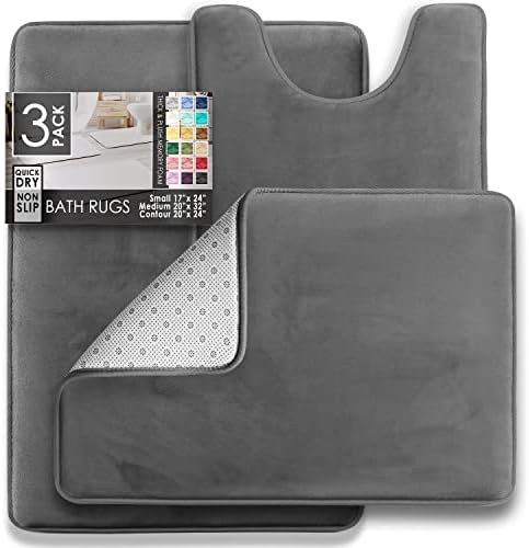 Clara Clark 3 Piece Bathroom Rugs Bath Mat Set, Velvet Memory Foam Bath Mats - Image 2