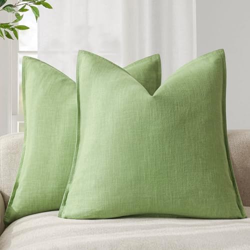 Foindtower Linen Solid Decorative Throw Pillow Covers 24x24 Inch Lime Green by Foindtower