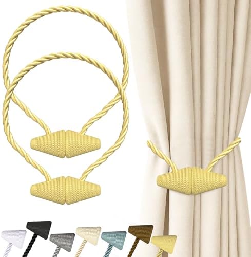 Hion Magnetic Curtain Tiebacks Golden 2pcs, Curtain Holdbacks Hooks Holders by Hion