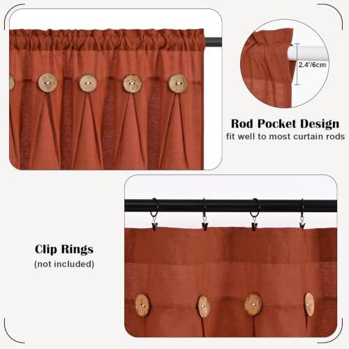 FRAMICS Farmhouse Valance Curtains, Boho Cotton Linen Kitchen Valance, Rod - Image 6