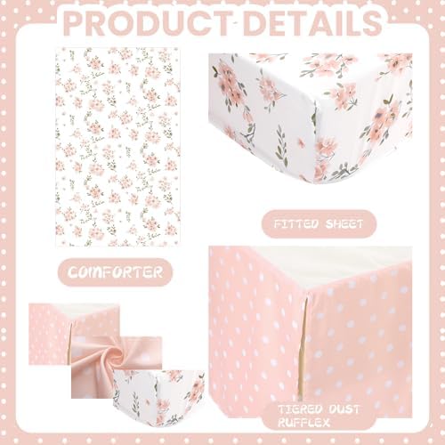 Hahafelt 3 Pcs Pink Floral Baby Crib Bedding Set - Image 3