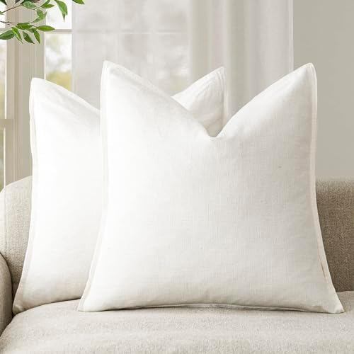 Foindtower Linen Solid Decorative Throw Pillow Covers 18x18 Cream White by Foindtower