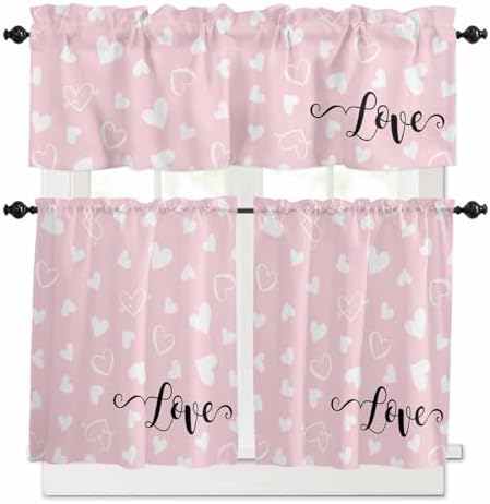 Vandarllin Pink Valentine's Day Kitchen Curtains and Valances Set, Valentines by VandarllinHomeKitchenDecor