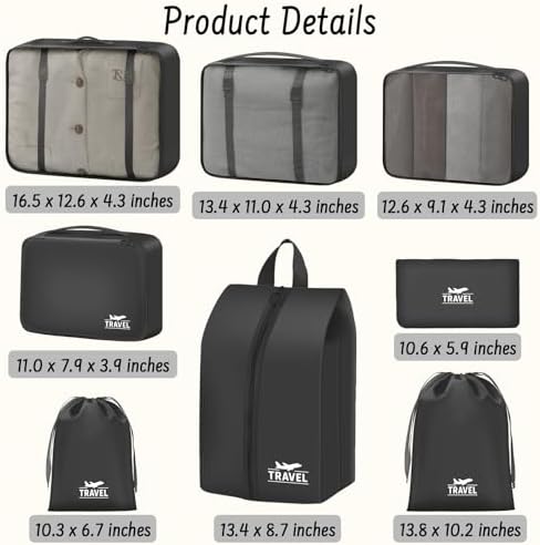 8 Set Packing Cubes for Travel Suitcase Organizer Bags Luggage Packing Cubes - Image 6