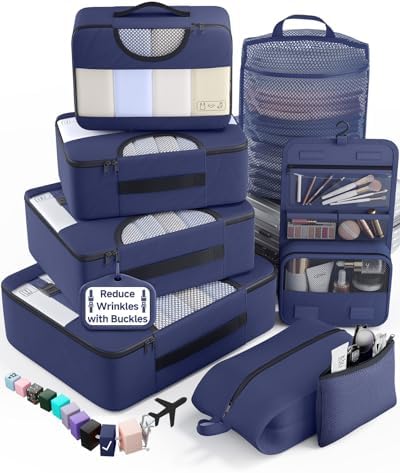 Veken 8 Set Packing Cubes for Travel Essentials, Anti-Wrinkle Buckled Suitcase by Veken
