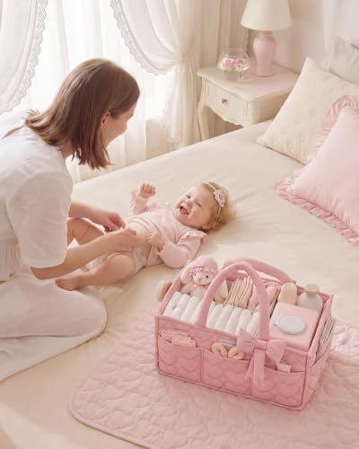 Blissful Diary Baby Diaper Caddy Organizer, Heart-Quilted, Light Pink - Image 6