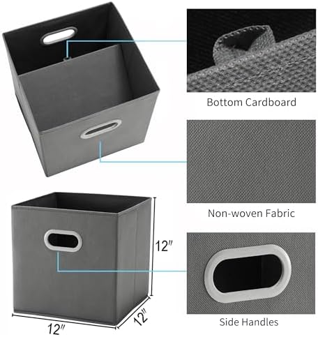 MAX Houser 6 Pack Foldable Fabric Storage Bins withc Handles, Cattail Gray - Image 3