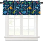Dinosaurs Valance Curtain for Kids Blue Cartoon Minimalist Prehistoric Plant - Image 6