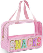 Sanwuta Seersucker Snacks Bag Chenille Letter Clear Makeup Bag by Sanwuta