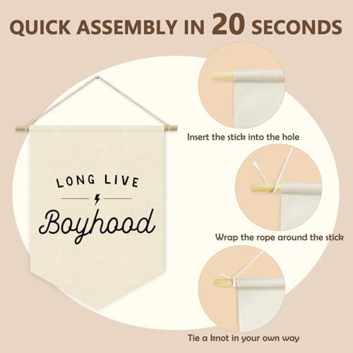 Boys Room Decor, Long Live Boyhood Linen Canvas Banner, Minimalist Boy Nursery - Image 5
