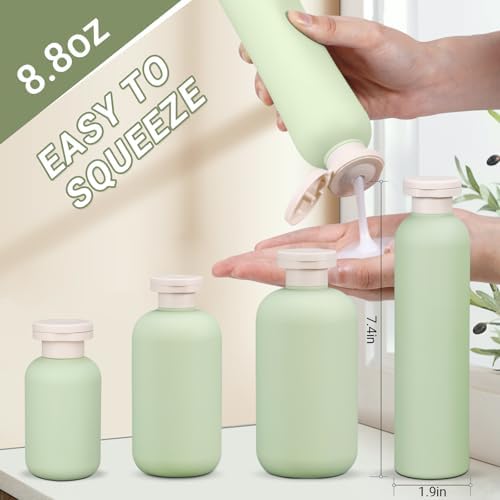 ASEVAT 8.8 oz Travel Refillable Shampoo Bottles, Plastic Empty Plastic Squeeze - Image 2