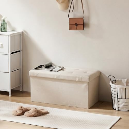 DUMOS 30 Inch Folding Storage Ottoman Bench, Large Hidden Storage Chest - Image 7