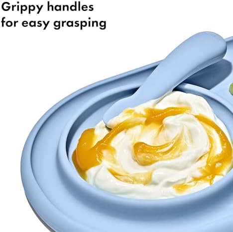 OXO Tot Textured Suction Plate & Spoons Set, Baby Led Weaning Supplies - Image 3