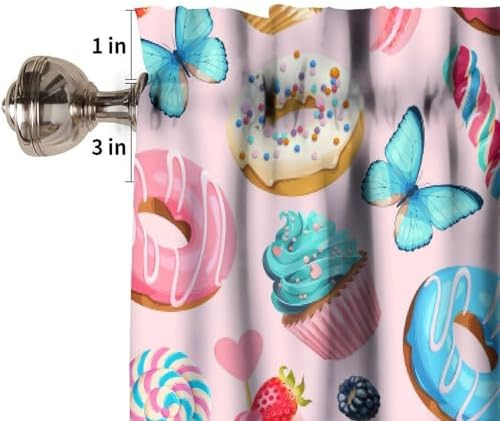 Sweet Food Valances Curtain Cupcakes Donuts Blue Butterfly Pattern Window - Image 3