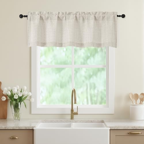 Valances for Windows, Light Filtering Faux Linen Textured Small Short Valance by WelvetBLK