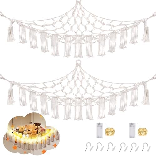 CERETIA Stuffed Animal Hammock Corner Plushie Net Storage, 2 Packs White by CERETIA