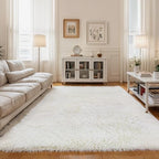 5x7 Cream White Shag Rug for Girls Bedroom, Soft Plush Fluffy Carpet by KICHOWUA