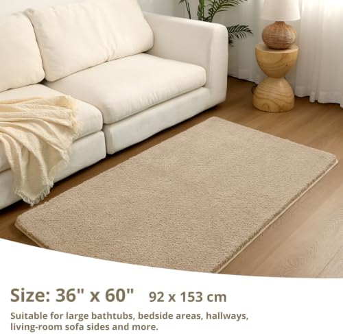 Polyester Bathroom Rug 36"x60" Light Brown, Large Soft Bath Mat - Image 2